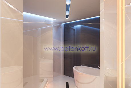 Дизайн проект сан узла в двух уровневом пентхаусе в ЖК Антарес от Батенькофф