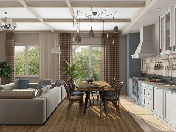 Фотография: Кухня и столовая в стиле Прованс и Кантри, Проект недели, Дом и дача, Новая Москва, Евгения Ермолаева, Таунхаус, Блочный дом, 4 и больше, Более 90 метров, EEDS DESIGN – фото на INMYROOM