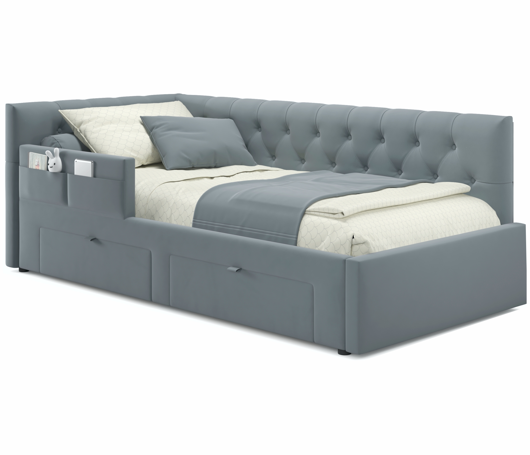 Кровать Afelia 90х200 серого цвета с двумя ящиками и бортиком