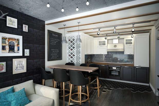 Фотография: Кухня и столовая в стиле Лофт, Квартира, Проект недели, Наталья Преображенская, Дина Александрова, Студия дизайна интерьеров "Уютная Квартира", Монолитный дом, 3 комнаты, 60-90 метров – фото на INMYROOM