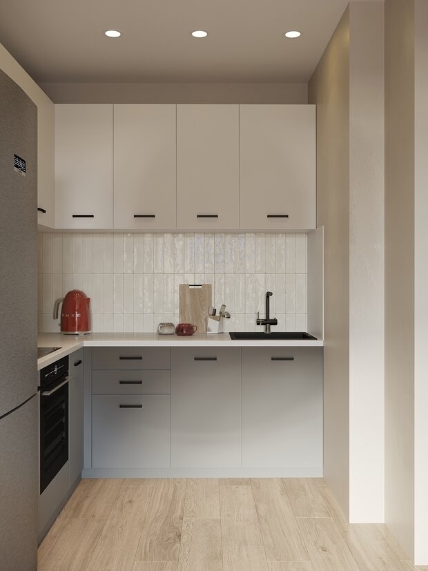 Фотография: Кухня и столовая в стиле Современный, Малогабаритная квартира, Проект дня, Москва, Монолитный дом, 2 комнаты, до 40 метров, Елена Бургонская – фото на INMYROOM