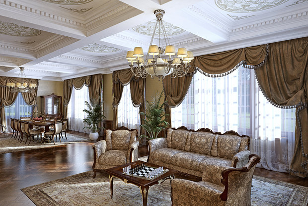 Фото из портфолио Гостиная и столовая в загородном особняке – фотографии дизайна интерьеров на INMYROOM