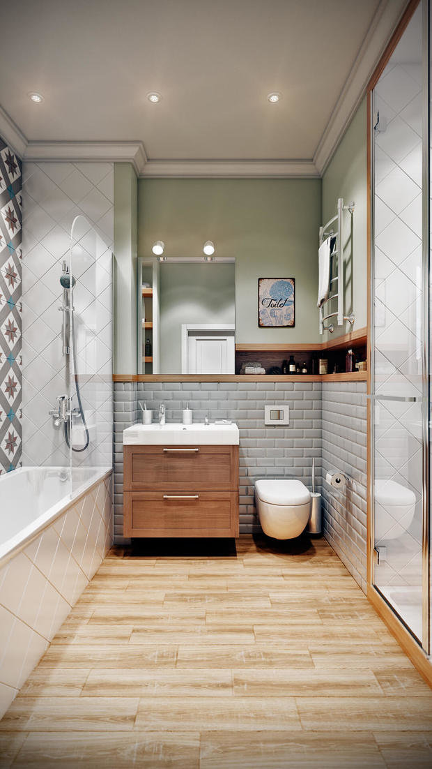 Фотография: Ванная в стиле Эклектика, Современный, Квартира, Планировки, Проект недели, Желтый, Синий, Бирюзовый, Химки, Co:Interior, Ирина Цинкер, Полина Старчикова – фото на INMYROOM