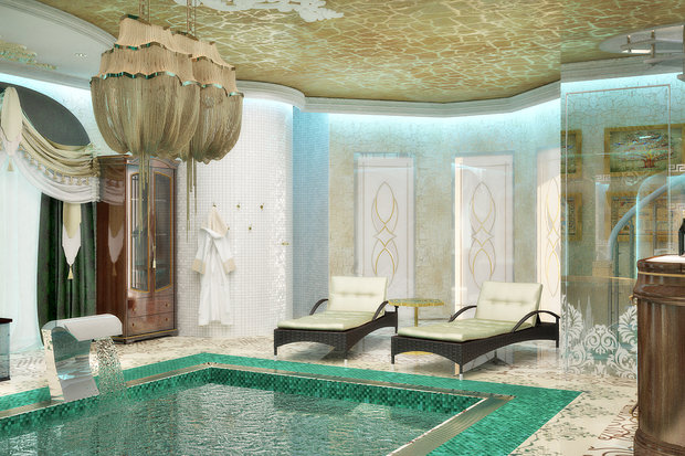 Фото из портфолио Комната с бассейном в восточном стиле - 3D визуализация – фотографии дизайна интерьеров на INMYROOM