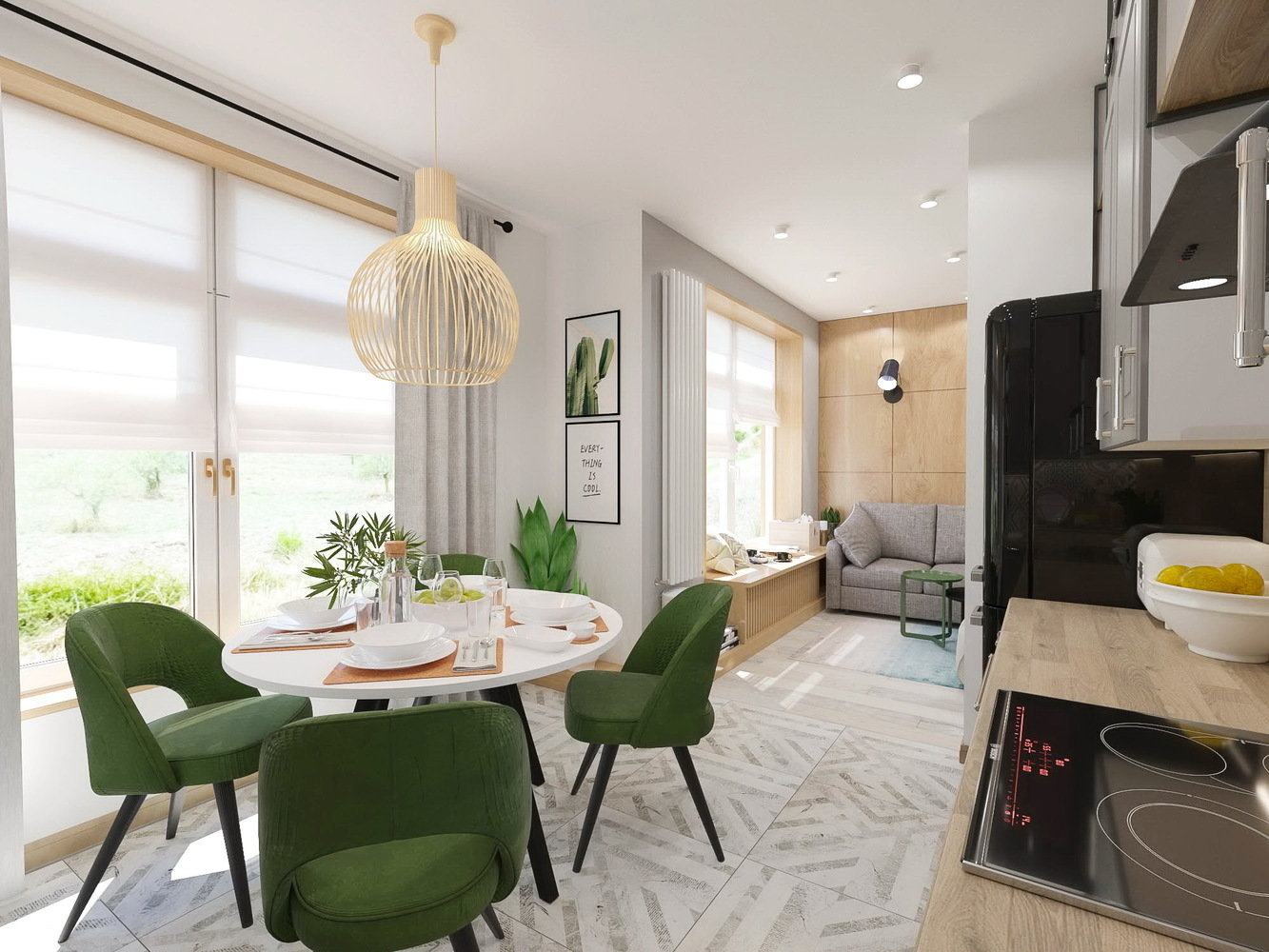 Фотография: Кухня и столовая в стиле Современный, Квартира, Проект недели, Зеленый, Бежевый, Серый, 60-90 метров, ПРЕМИЯ INMYROOM, Bilbao Design – фото на INMYROOM Фотография: Кухня и столовая в стиле Современный, Квартира, Проект недели, Зеленый, Бежевый, Серый, 60-90 метров, ПРЕМИЯ INMYROOM, Bilbao Design – фото на INMYROOM
