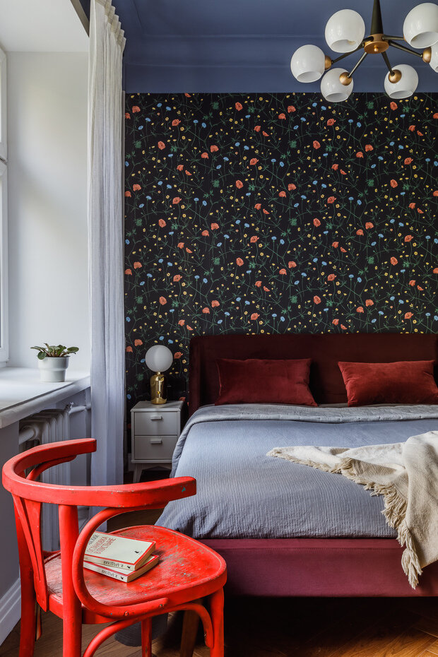 Фотография: Спальня в стиле Скандинавский, Современный, Эклектика, Винтажный, Малогабаритная квартира, Квартира, Проект недели, Москва, 1 комната, до 40 метров, Zzburo – фото на INMYROOM