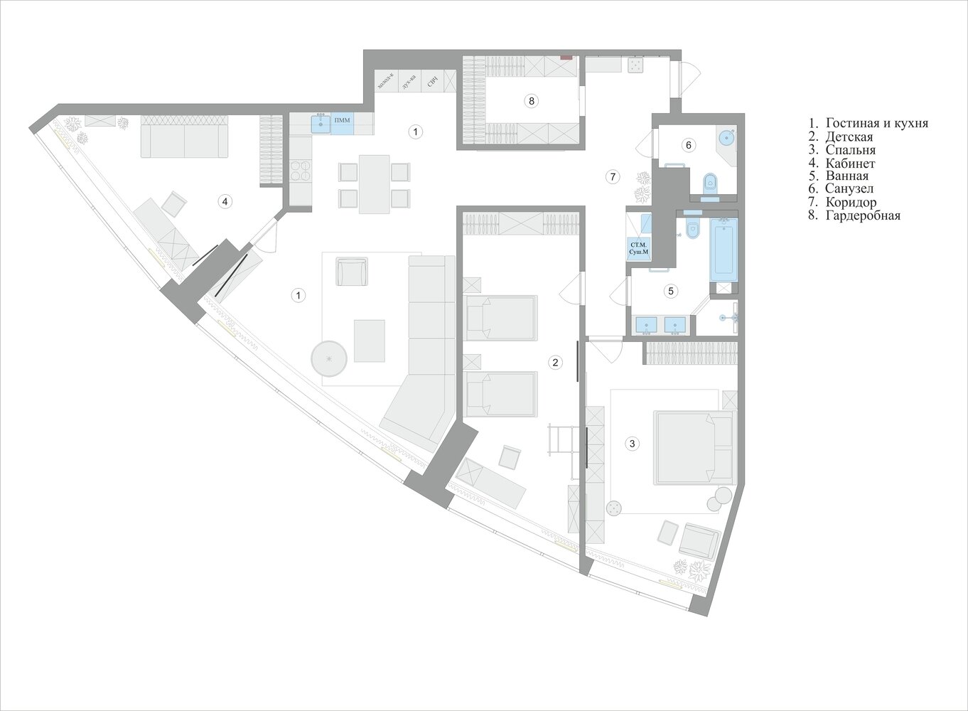 Фотография: Планировки в стиле , Современный, Квартира, Проект недели, Казань, 4 и больше, Более 90 метров, Averinastudio, Ксения Аверина – фото на INMYROOM
