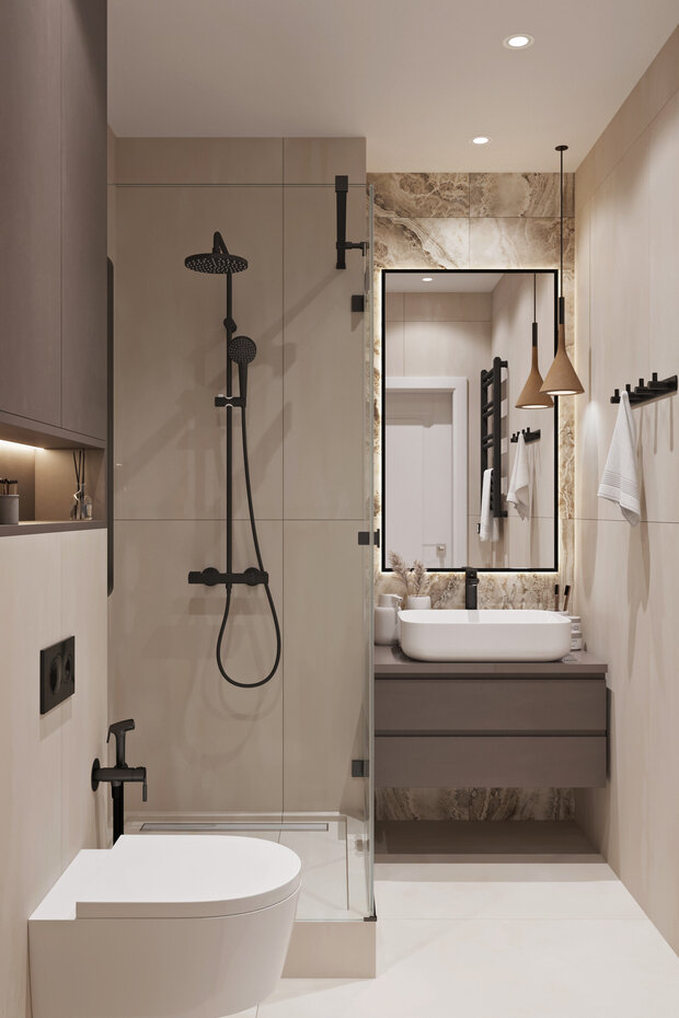 Визуализация ванной комнаты в современном стиле с элементами минимализма