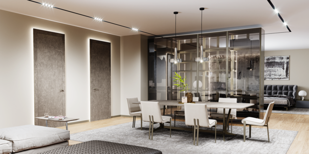 Фотография: Кухня и столовая в стиле Минимализм, Двери, Гид, энциклопедия_интерьер, тренды 2019, цветные двери, межкомнатные двери, UNION, двери как мебель, двери и мебель в одном стиле – фото на INMYROOM