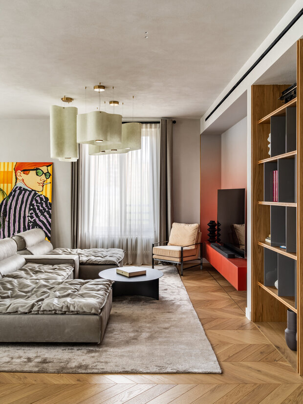 Фотография: Гостиная в стиле Современный, Квартира, Проект дня, Москва, 3 комнаты, Более 90 метров, Эксклюзивные проекты, Александр Сенчугов – фото на INMYROOM