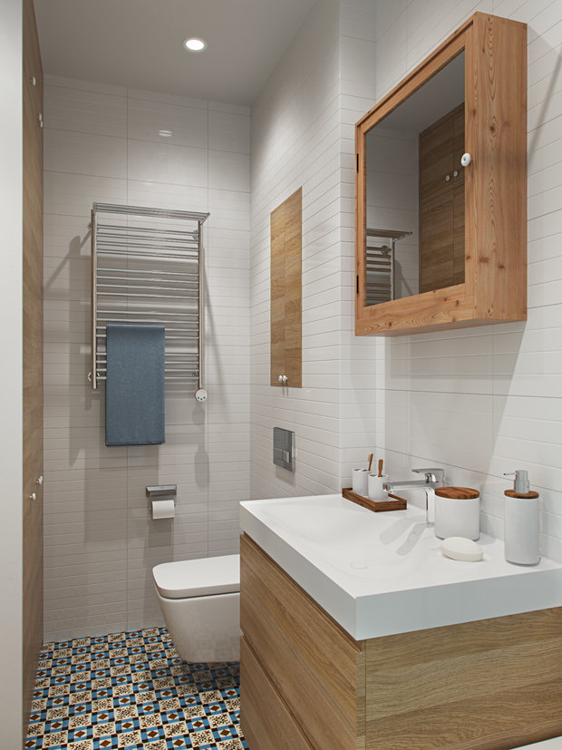 Фотография: Ванная в стиле Скандинавский, Квартира, Проект недели, Москва, Никита Зуб, Блочный дом, 3 комнаты, Дизайн-студия «Цуккини», 60-90 метров – фото на INMYROOM