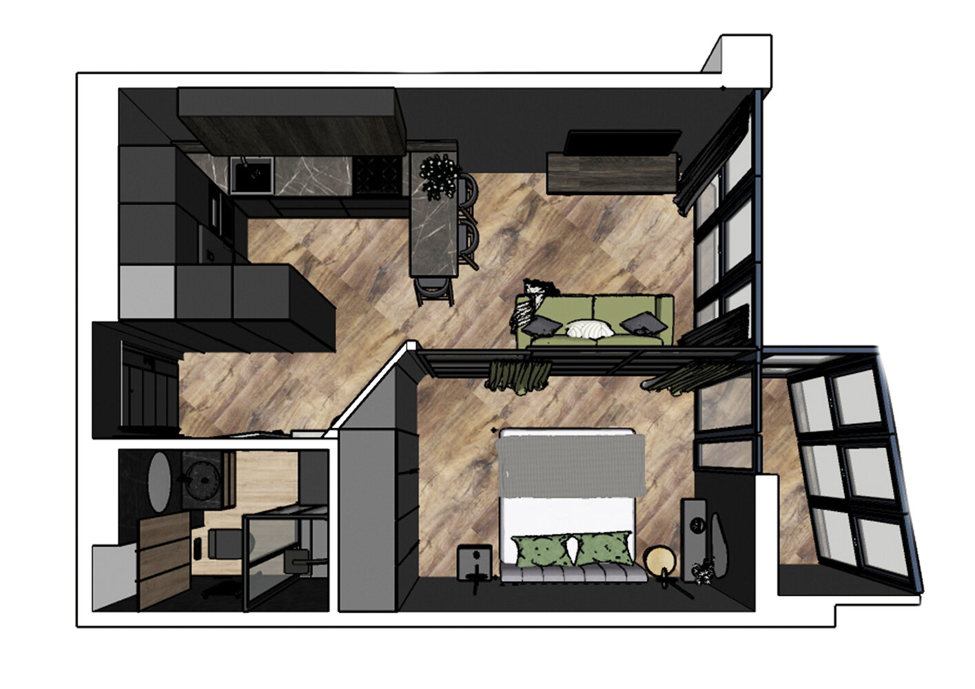 Фотография: Планировки в стиле , Современный, Квартира, Проект недели, Минск, 2 комнаты, до 40 метров, Юлия Абрамчук – фото на INMYROOM