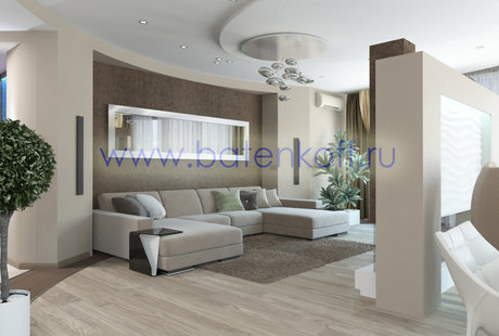 Дизайн проект гостиной в квартире в ЖК Кольцо Екатерины от Батенькофф