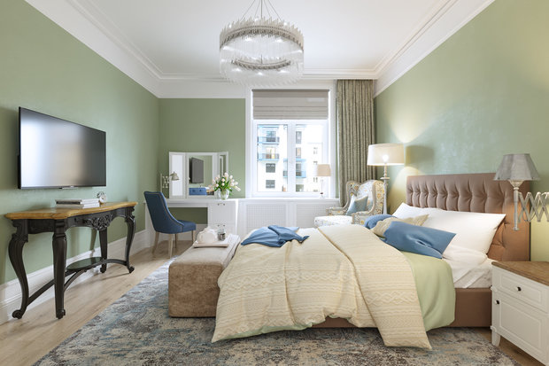 Фотография: Спальня в стиле Прованс и Кантри, Современный, Квартира, Проект дня, Санкт-Петербург, Монолитный дом, 3 комнаты, Более 90 метров, Эльжбета Чегарова – фото на INMYROOM