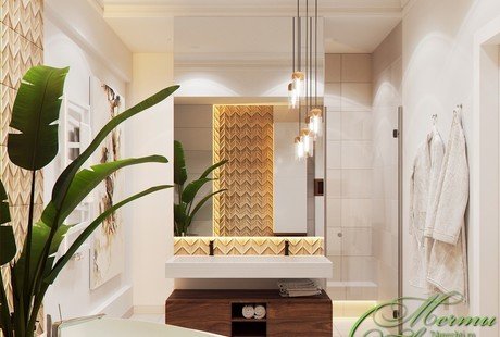 Лёгкая неоклассика в ванных комнатах