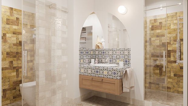 Фотография: Ванная в стиле Современный, Восточный, Эклектика, Квартира, Проект недели, 4 и больше, 60-90 метров, Алена Чекалина, Котельники, Дизайн-студия Алены Чекалиной – фото на INMYROOM