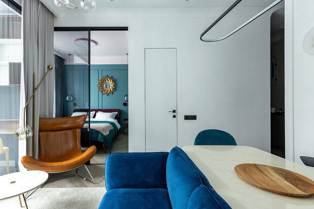 Фотография: Гостиная в стиле Современный, Минимализм, Квартира, Проект недели, Москва, 2 комнаты, до 40 метров, 40-60 метров, Dragonfly – фото на INMYROOM