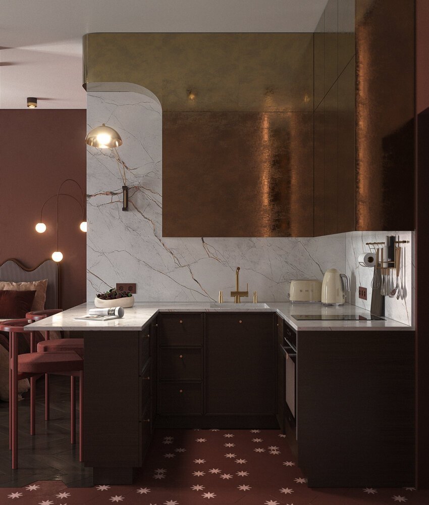 Фотография: Кухня и столовая в стиле Современный, Эклектика, Малогабаритная квартира, Квартира, Проект недели, Москва, Монолитный дом, 1 комната, до 40 метров, terracotta.buro, Илона Рафикова – фото на INMYROOM Фотография: Кухня и столовая в стиле Современный, Эклектика, Малогабаритная квартира, Квартира, Проект недели, Москва, Монолитный дом, 1 комната, до 40 метров, terracotta.buro, Илона Рафикова – фото на INMYROOM