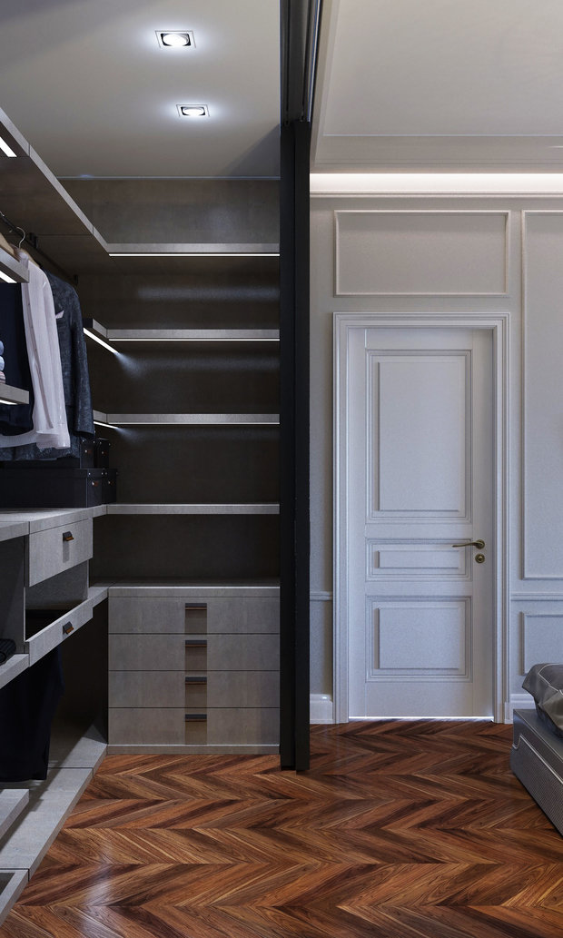 Фото из портфолио Квартира в стиле современная классика - ул. 1905 г. Спальня Хозяйская – фотографии дизайна интерьеров на INMYROOM