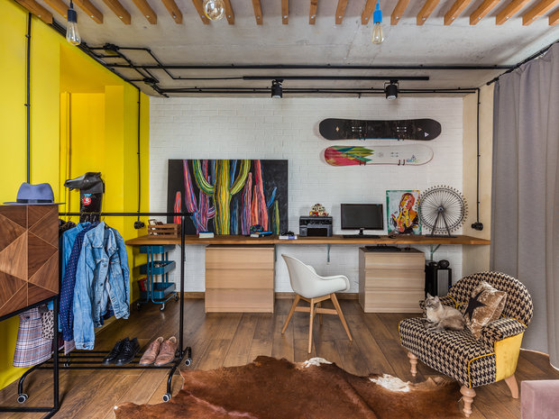 Фотография: Гостиная в стиле Лофт, Квартира, Проект недели, Самара, 1 комната, до 40 метров, Екатерина Малмыгина – фото на INMYROOM