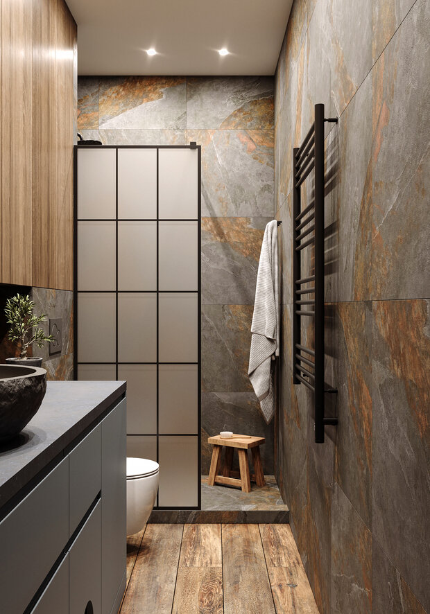 Фотография: Ванная в стиле Лофт, Скандинавский, Современный, Малогабаритная квартира, Квартира, Проект дня, Москва, 2 комнаты, 40-60 метров, Екатерина Быковская – фото на INMYROOM