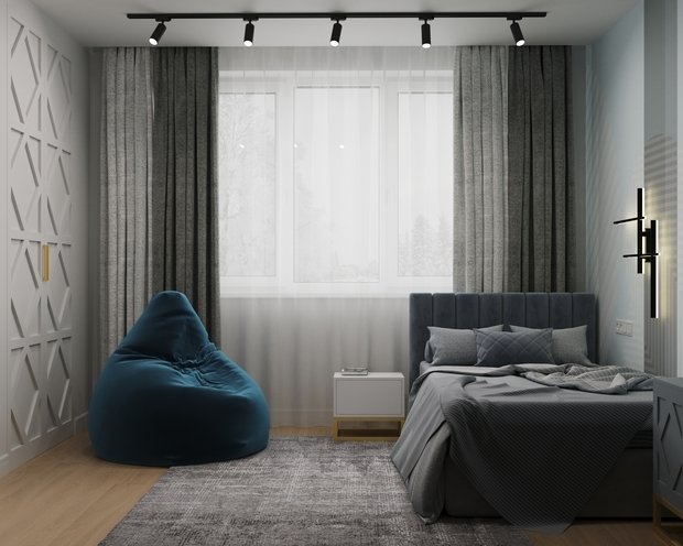 Визуализация интерьера спальни в современном стиле с элементами минимализма