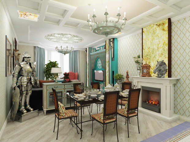 Фотография: Кухня и столовая в стиле Прованс и Кантри, Гостиная, Восточный, Квартира, Россия, Белый, Проект недели, Москва, Красный, Голубой, Бирюзовый, «Капитель», Марокко + Прованс, Елена Булагина – фото на INMYROOM