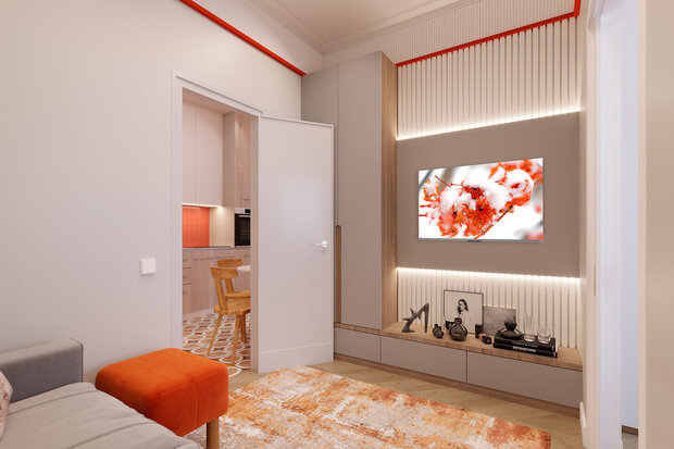 Фотография: Гостиная в стиле Современный, Малогабаритная квартира, Квартира, Проект недели, Москва, Марина Саркисян, 3 комнаты, до 40 метров, 40-60 метров – фото на INMYROOM