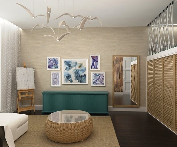 Фотография: Гостиная в стиле Восточный, Эко, Прованс и Кантри, Скандинавский, Квартира, Проект недели, Москва, Виктория Золина, Zi-Design Interiors, Панельный дом, 2 комнаты, 40-60 метров, П-44ТМ – фото на INMYROOM