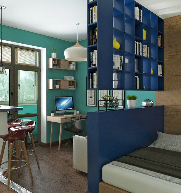 Фотография: Кабинет в стиле Современный, Малогабаритная квартира, Квартира, Студия, Проект недели, Ростов-на-Дону, до 40 метров, Антон Юров, Денис Юров, Yurov Interiors – фото на INMYROOM