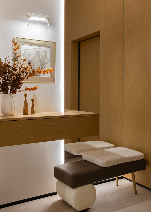 Фотография: Прихожая в стиле Современный, Квартира, Проект дня, Монолитный дом, 3 комнаты, Более 90 метров, Эксклюзивные проекты, Оксана Галактионова, минимализм с элементами современного дизайна – фото на INMYROOM