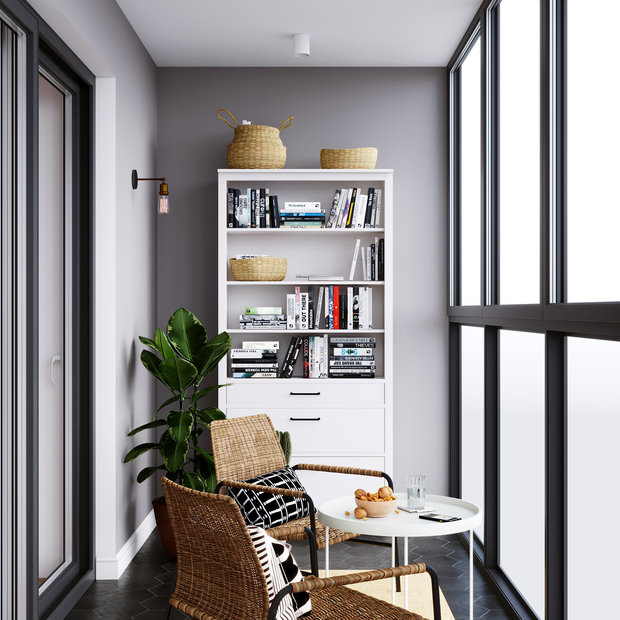 Фотография: Балкон в стиле Скандинавский, Квартира, Проект недели, Санкт-Петербург, 1 комната, 40-60 метров, Монолитно-кирпичный, Студия 20:18 – фото на INMYROOM