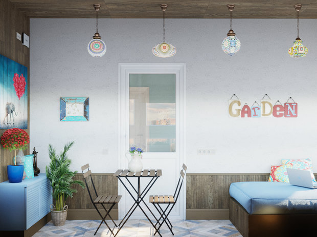 Фотография: Балкон в стиле Прованс и Кантри, Квартира, Планировки, Аксессуары, Декор, Мебель и свет, Белый, Проект дня, Зеленый, Синий, Голубой, ИКЕА, Московская область, Студия 3.14, Надежда Каппер, 3 комнаты, 60-90 метров, Монолитно-кирпичный, Сантехника, Люберцы – фото на INMYROOM