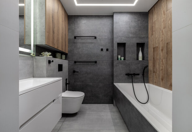 Фотография: Ванная в стиле Современный, Минимализм, Квартира, Проект дня, Новосибирск, 4 и больше, 60-90 метров, Монолитно-кирпичный, Лиана Акопян – фото на INMYROOM