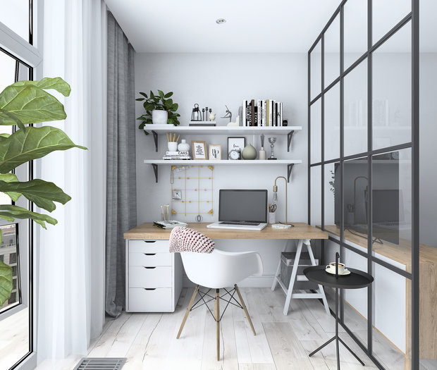 Фотография: Кабинет в стиле Скандинавский, Квартира, Проект недели, Балашиха, Монолитный дом, 4 и больше, Более 90 метров, Нина Шуберт – фото на INMYROOM