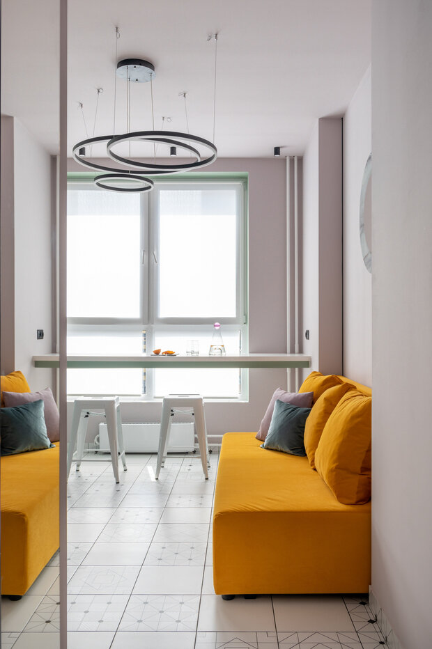 Фотография: Гостиная в стиле Современный, Минимализм, Малогабаритная квартира, Квартира, Проект недели, Реутов, 2 комнаты, до 40 метров, Ника Чередникова – фото на INMYROOM