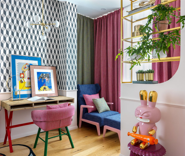 Фотография: Кабинет в стиле Современный, Эклектика, Ремонт на практике, как поклеить обои, обои в интерьере – фото на INMYROOM