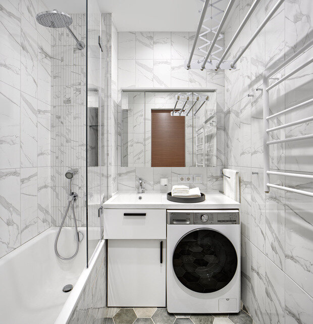 Фотография: Ванная в стиле Современный, Квартира, Проект дня, Москва, Сталинка, 3 комнаты, Более 90 метров, Анастасия Уфимцева – фото на INMYROOM