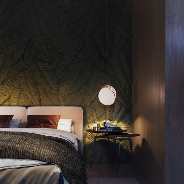 Визуализация интерьера спальни в стиле эко