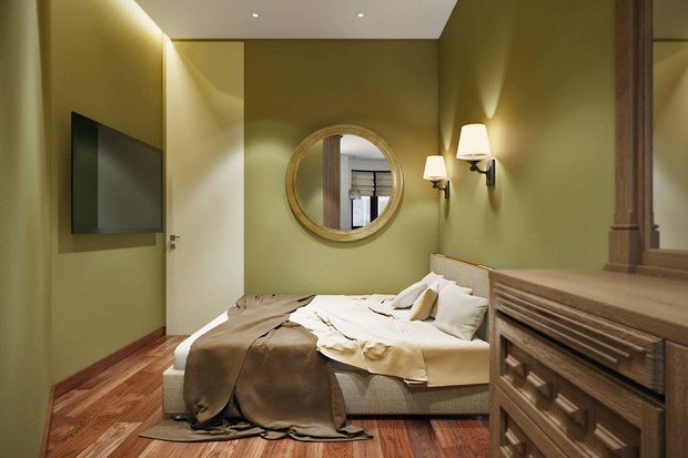 Фотография: Спальня в стиле Минимализм, Квартира, Планировки, Проект недели, Москва, Зеленый, Степан Бугаев, «Победа дизайна» – фото на INMYROOM