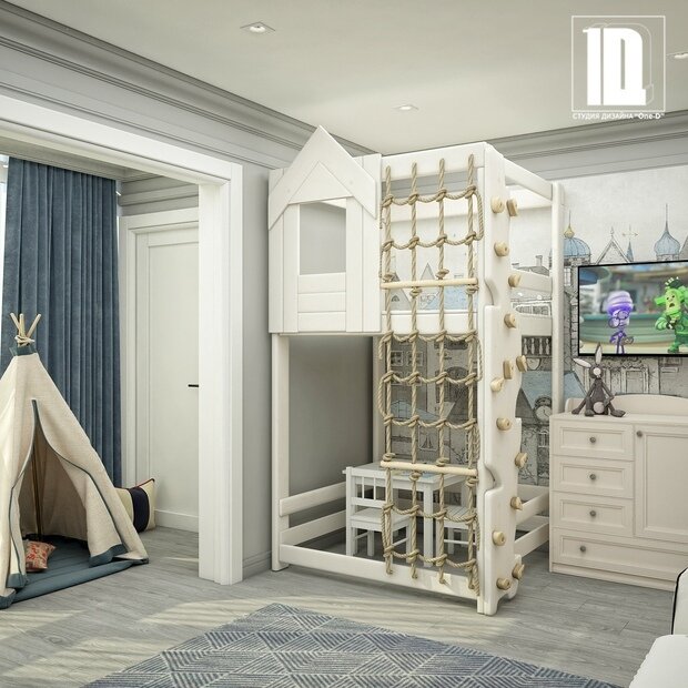 Визуализация интерьера детской в классическом стиле с элементами скандинавского дизайна