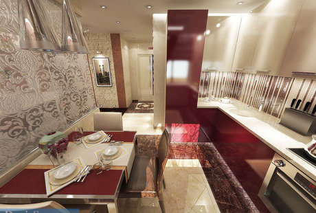 Кухня-столовая 14 кв. м в современном стиле