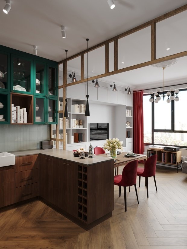 Фотография: Кухня и столовая в стиле Современный, Эклектика, Квартира, Проект недели, Москва, 3 комнаты, 60-90 метров, Более 90 метров, Олеся Березовская, DesignStudio13 – фото на INMYROOM