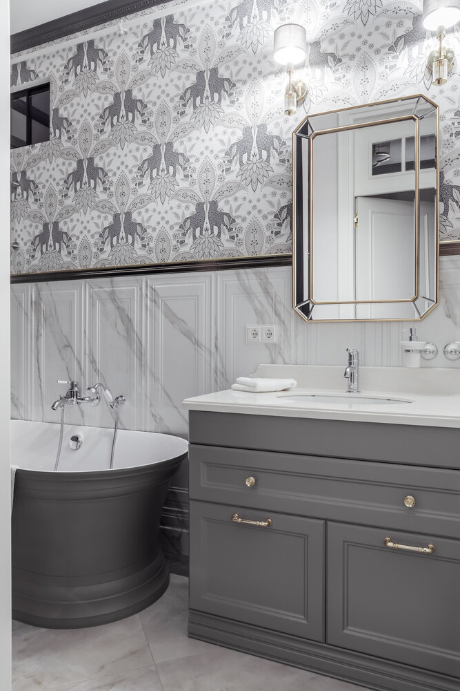 Фотография: Ванная в стиле Классический, Современный, Эклектика, Квартира, Проект недели, Москва, Кирпичный дом, 4 и больше, Более 90 метров, Анастасия Меньшонкова – фото на INMYROOM Фотография: Ванная в стиле Классический, Современный, Эклектика, Квартира, Проект недели, Москва, Кирпичный дом, 4 и больше, Более 90 метров, Анастасия Меньшонкова – фото на INMYROOM