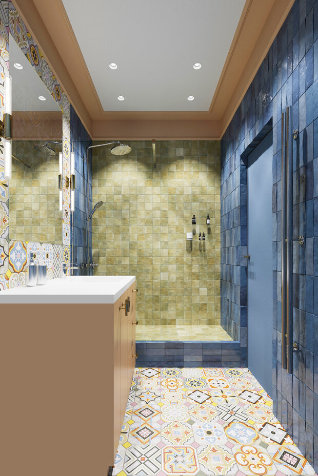 Визуализация интерьера ванной комнаты в стиле эклектика