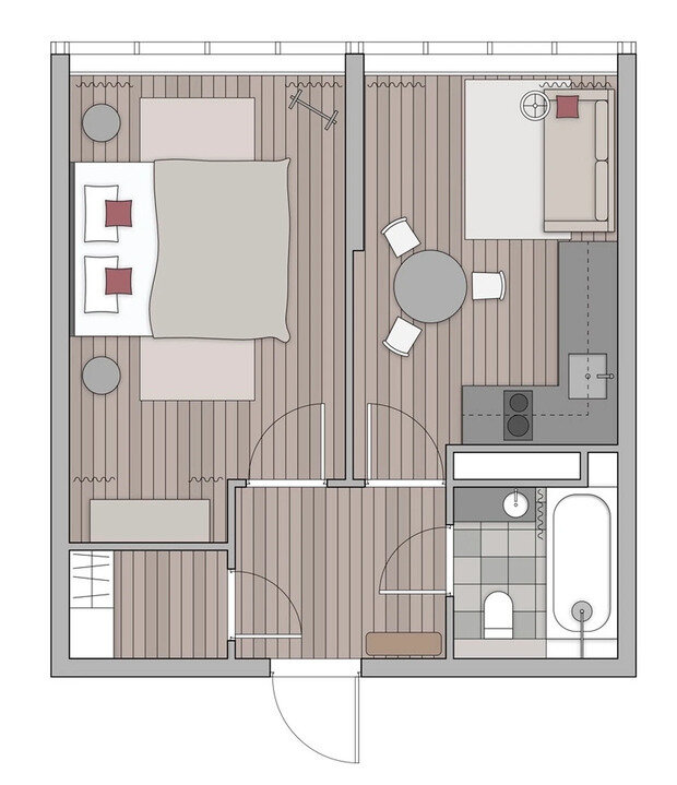 Фотография: Планировки в стиле , Эклектика, Малогабаритная квартира, Квартира, Проект дня, Краснодар, 1 комната, до 40 метров, Ольга Суворова – фото на INMYROOM