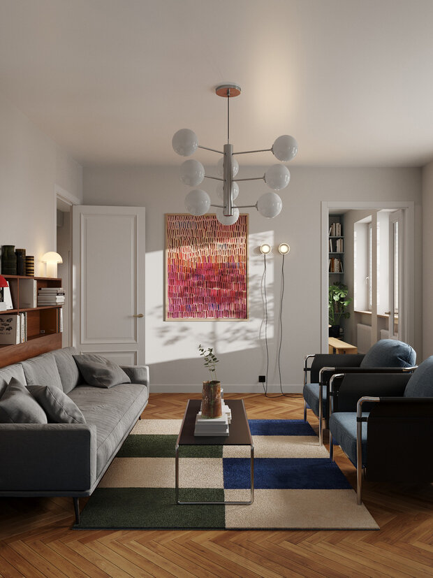 Фотография: Гостиная в стиле Скандинавский, Современный, Эклектика, Квартира, Проект недели, Москва, 4 и больше, Более 90 метров, DSGN HUB, Винтажный – фото на INMYROOM