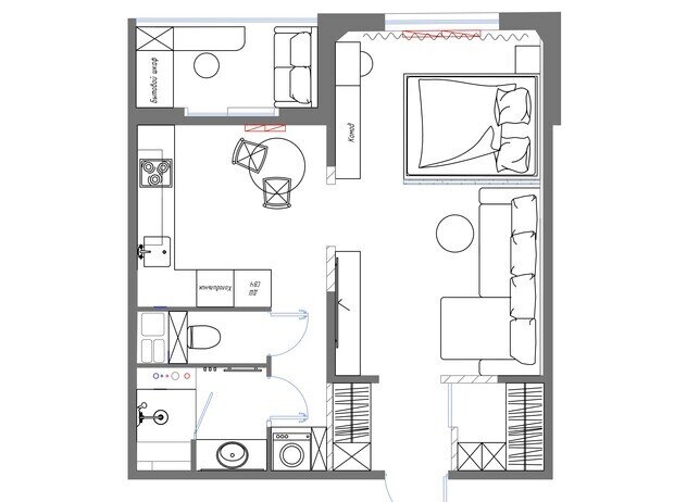 Фотография: Планировки в стиле , Современный, Малогабаритная квартира, Квартира, Проект дня, Беларусь, Панельный дом, 1 комната, 40-60 метров, Жодино, Мария Назарова – фото на INMYROOM
