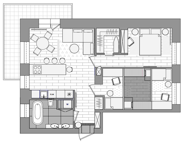 Фотография: Планировки в стиле Современный, Эклектика, Квартира, Проект недели, Новосибирск, 3 комнаты, 60-90 метров, Александра Протасова, Студия Протасовой Александры – фото на INMYROOM