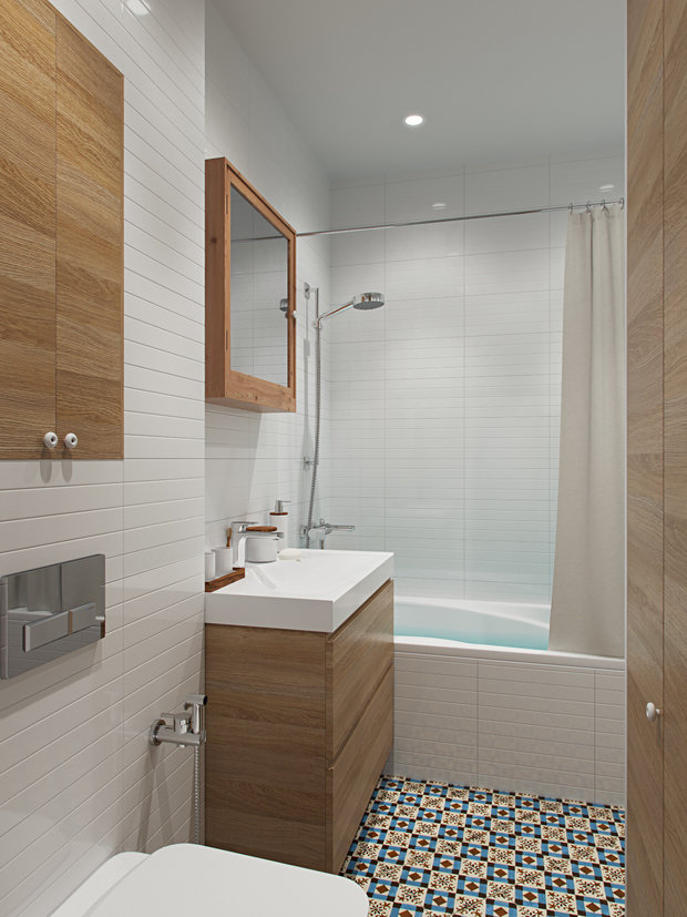 Фотография: Ванная в стиле Скандинавский, Квартира, Проект недели, Москва, Никита Зуб, Блочный дом, 3 комнаты, Дизайн-студия «Цуккини», 60-90 метров – фото на INMYROOM